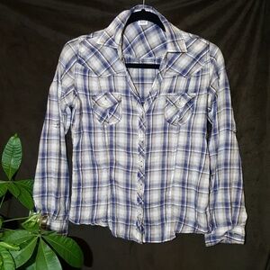 BODY CENTRAL longsleeve blue plaid button-up shirt
